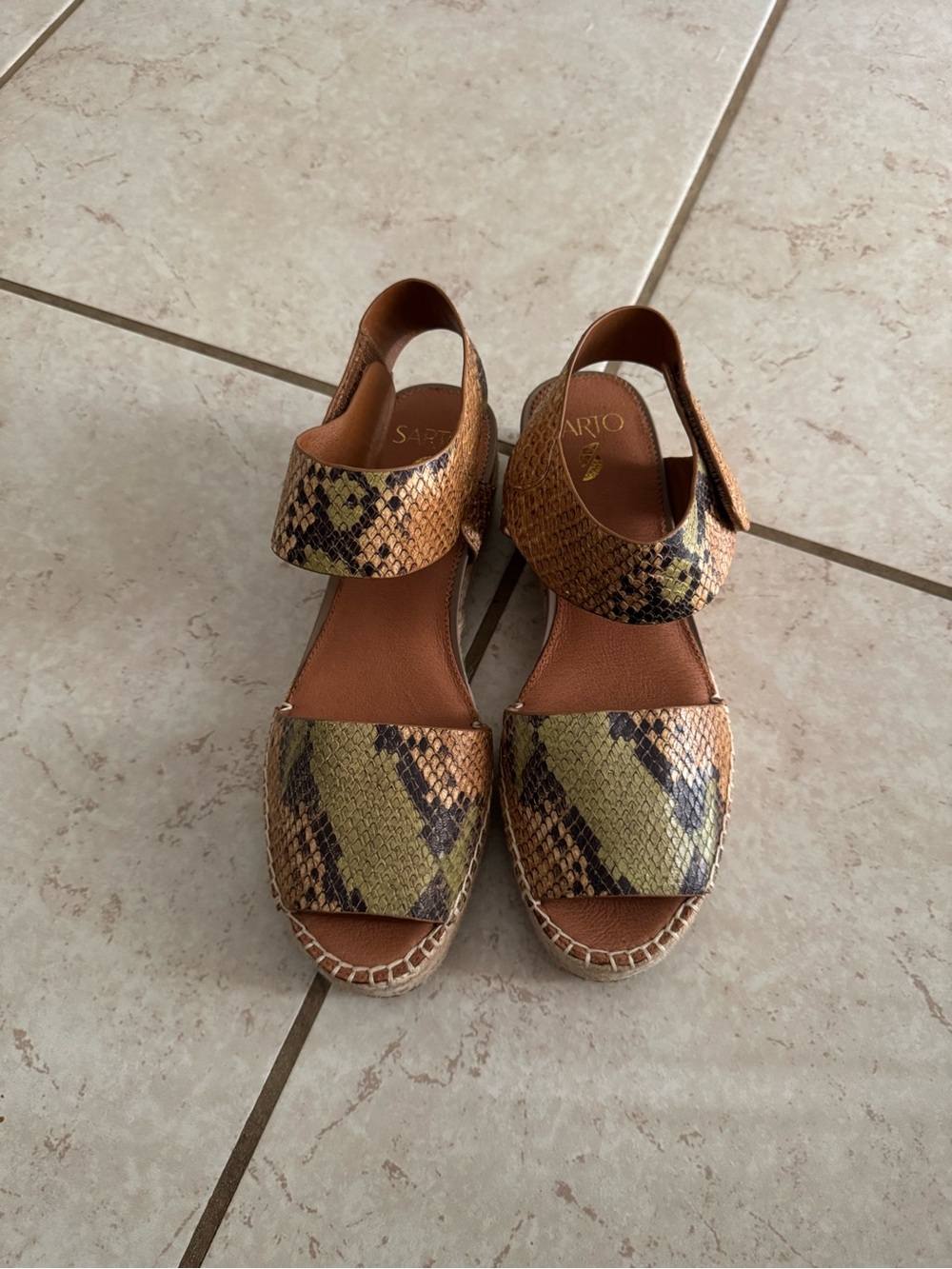 SARTO By Franco Sarto Brown and Tan Snakeskin Espadrille Sandals